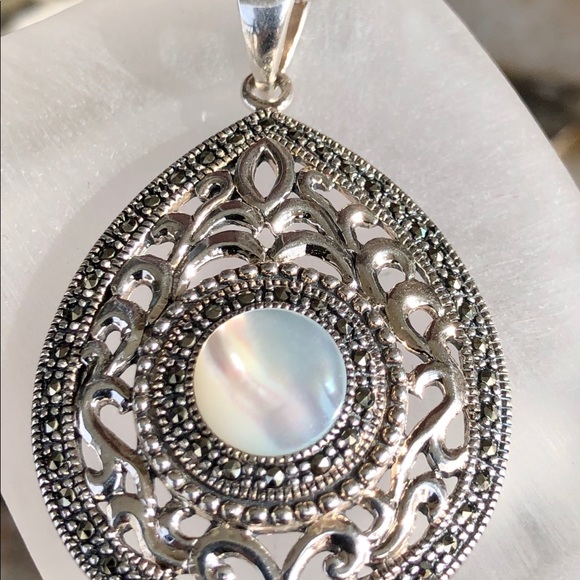 Addison Lane MOP and Marcasite Teardrop Pendant - Picture 7 of 7
